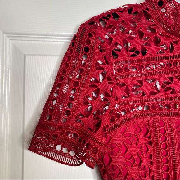 Self Portrait Red Star High Neck Guipure Lace Paneled Mini Dress Size 4 NWT - Picture 9 of 14